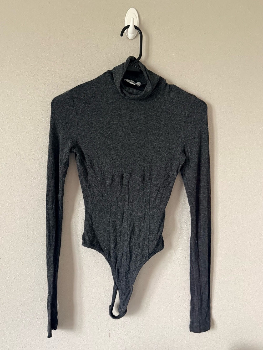 Agolde Gray Cotton Bodysuit Small Turtleneck